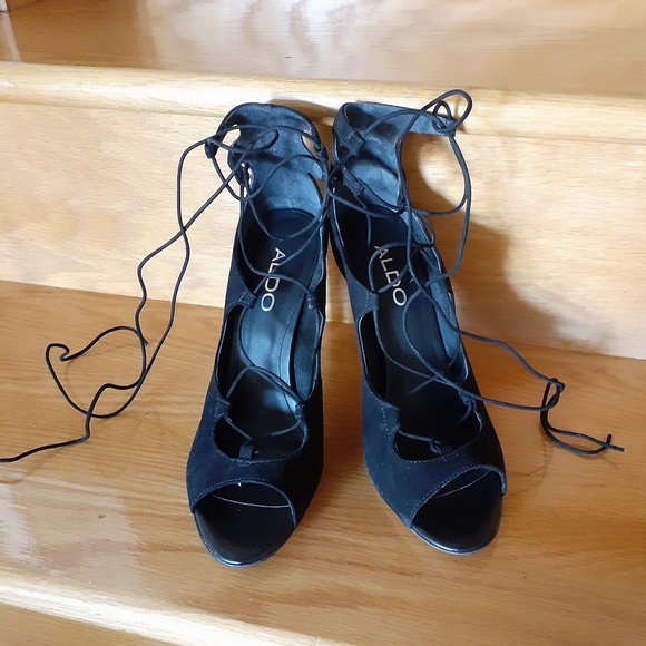 Aldo Black Suede Lace Up Stilettos - Picture 9 of 16